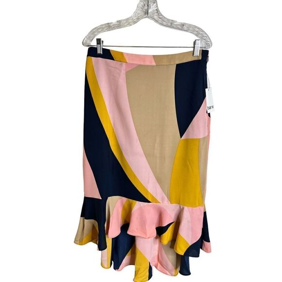 NWT Bar III Colorblock Abstract Printed Asymmetrical High Low Skirt sz 8 - Picture 3 of 6